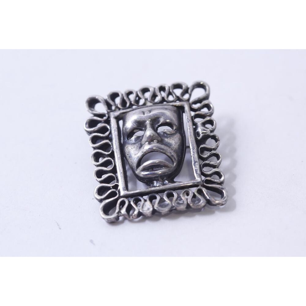 Ancient Greek Theatre Mask Brooch, Sad Face, Emotion, Framed, Pin, Historical,